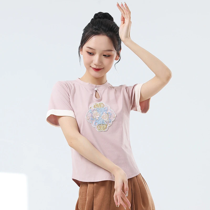 古典舞上衣女新中式夏季新款短袖修身显瘦舞蹈练功服现代舞演出服