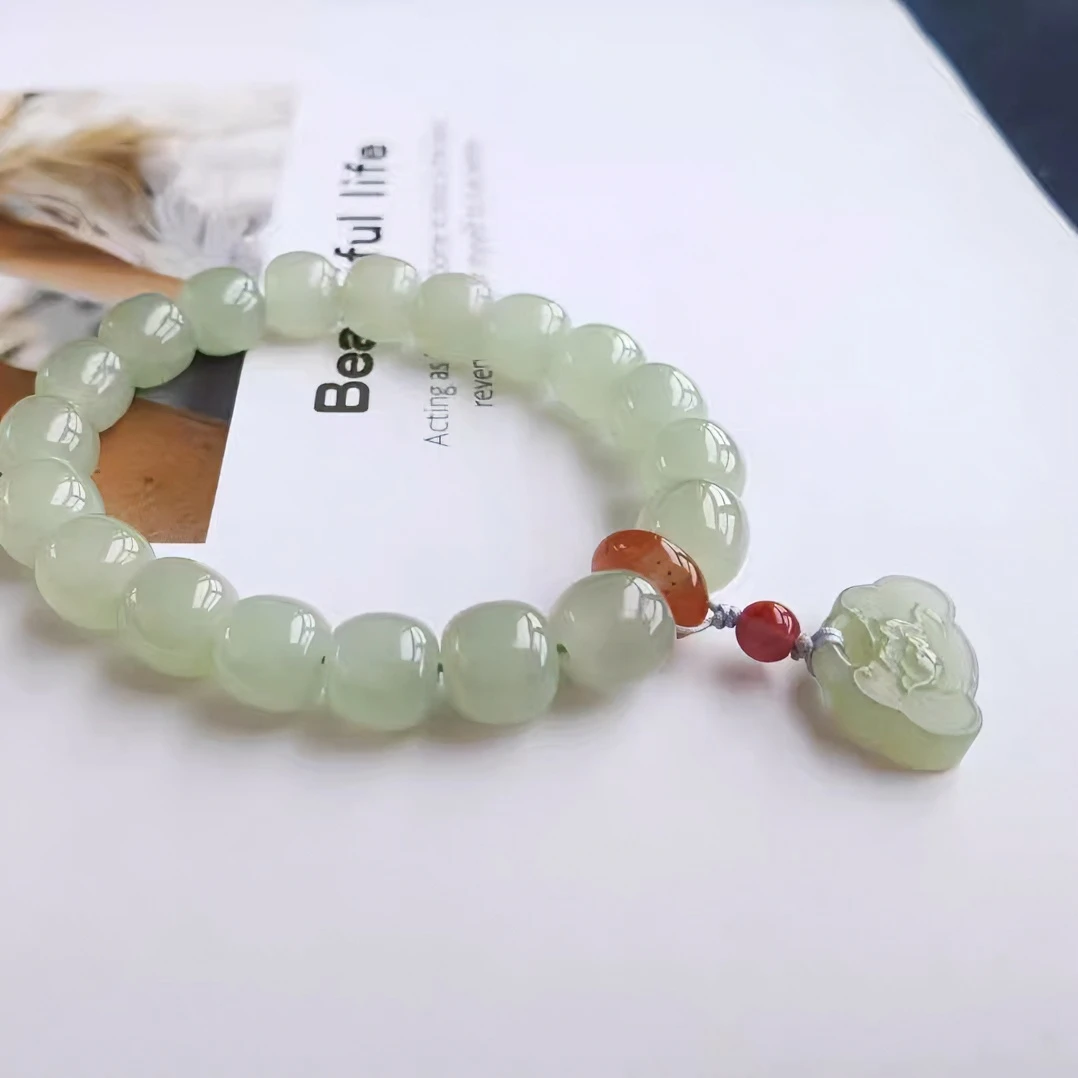 天然正品新疆和田玉晴水色老型珠男女同款百搭复古手链手串手饰