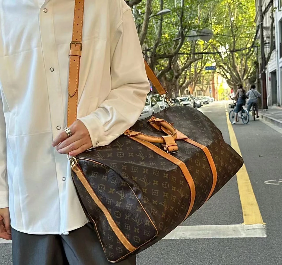 95新 LouisVuitton/路易威登 老花经典旅行袋50肩带款全原装 中古