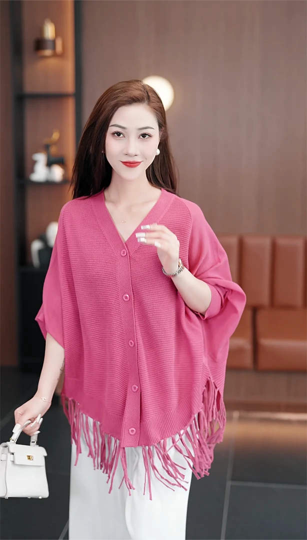 宽松冰丝亚麻针织开衫女夏薄外搭罩衫短款上衣