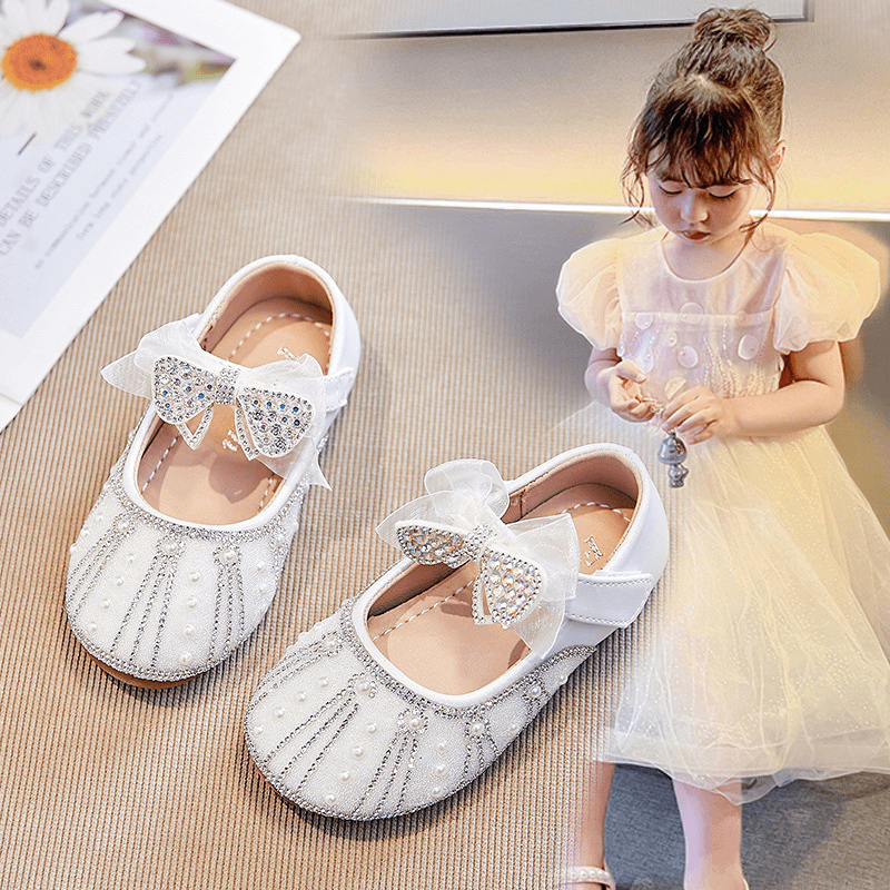 儿童浅口单鞋蝴蝶结水钻公主鞋女童小皮鞋2024春新款小女孩演出鞋