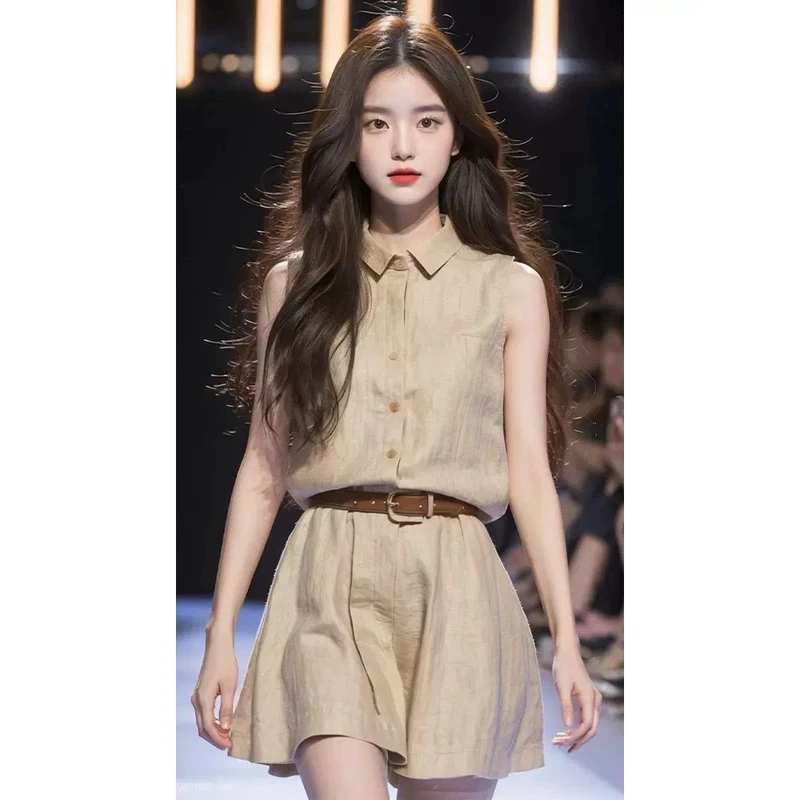 DK7201 设计感洋气无袖衬衫短裤套装女2024夏新款法式气质两件套