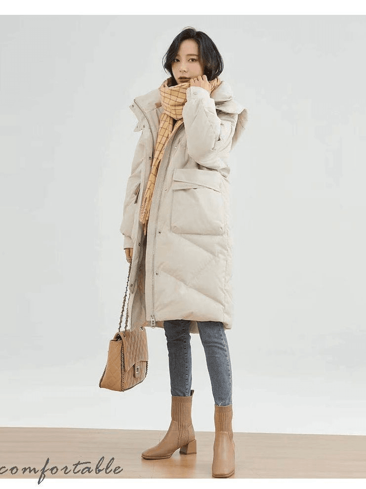 爆款羽绒服女中长款2024冬季新款连帽韩版修身休闲时尚保暖外套潮