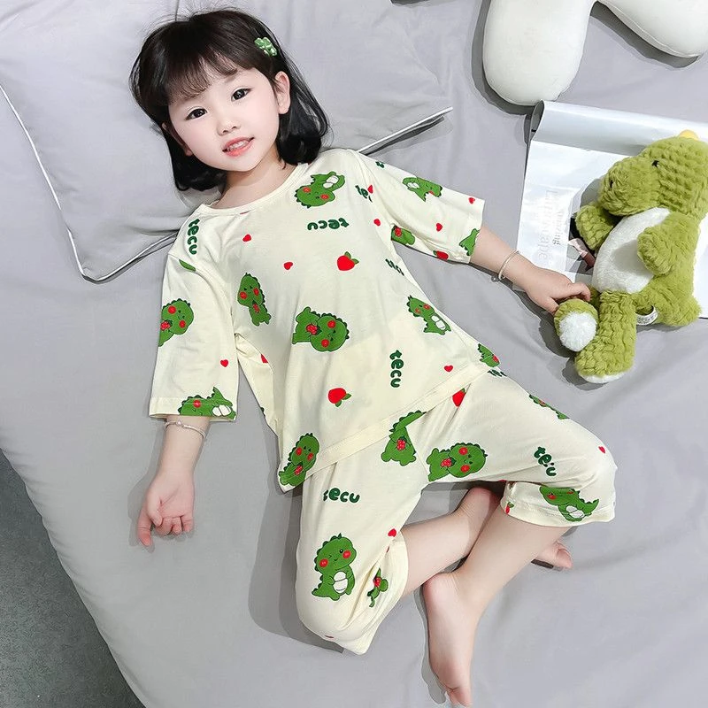 宝宝睡衣儿童夏季短袖恐龙家居服套装小童女孩分体空调服夏