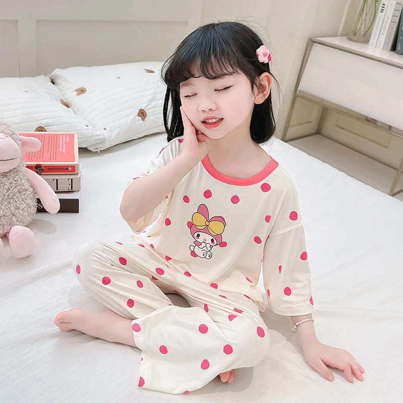儿童睡衣夏季薄款棉小童女孩夏天宝宝空调服套装女童家居服