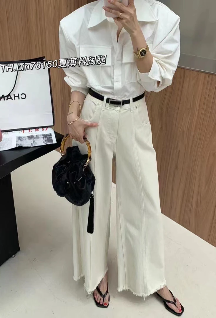 瘦版阔腿裤白色时尚休闲牛仔裤气质百搭薄料显瘦高腰夏季韩版女装