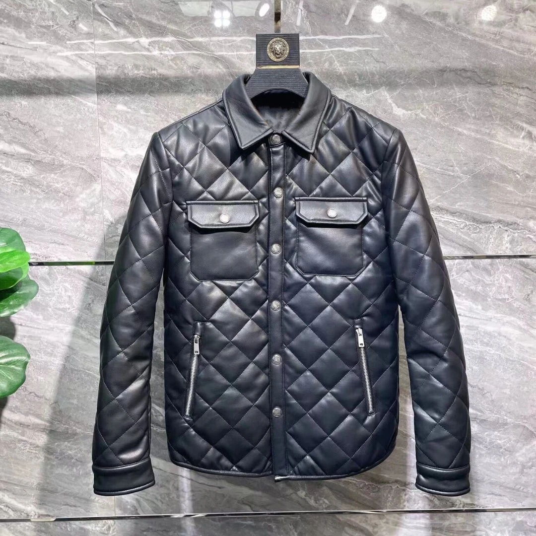 秋冬季新款轻薄保暖皮衣棉服纯色商务休闲百搭皮棉袄韩版修身潮流