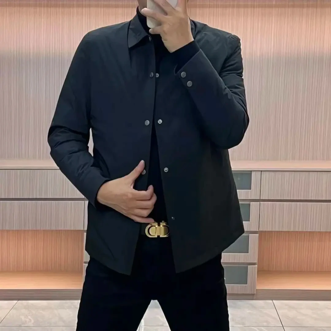 冬季新款男士行政棉服翻领纯色商务休闲百搭简约保暖棉衣大码显瘦
