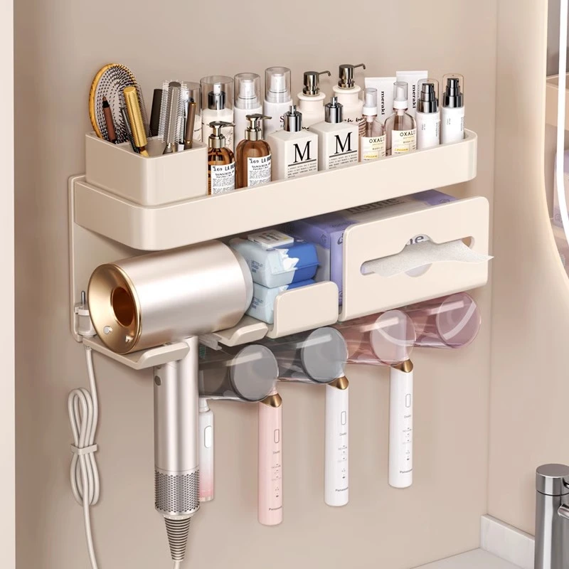 奶油风牙刷置物架卫生间漱口杯刷牙杯收纳壁挂式电动牙膏牙刷架子