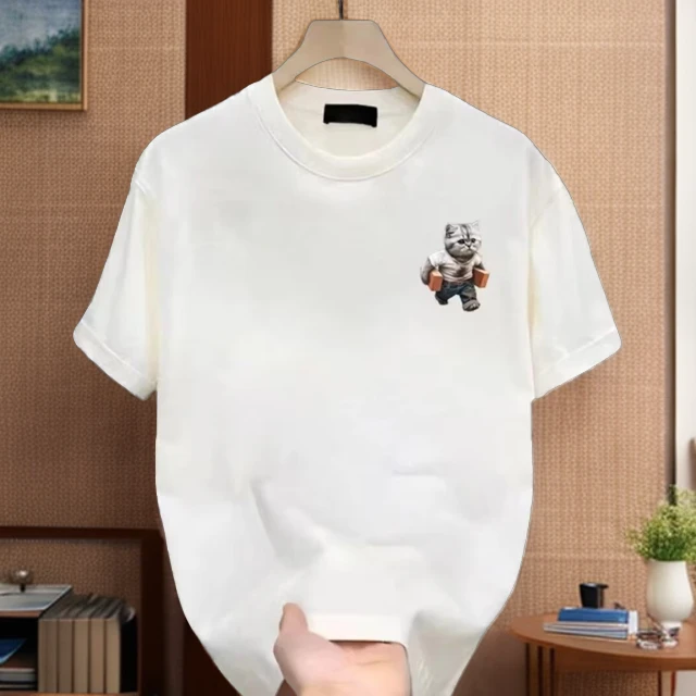2024夏季新款白色印花圆领休闲修身男士短袖t恤体恤ins百搭上衣T