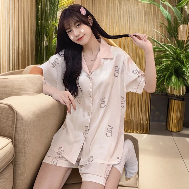 睡衣女夏款2024年新款高级感冰丝短袖家居服夏季薄款凉感短裤套装