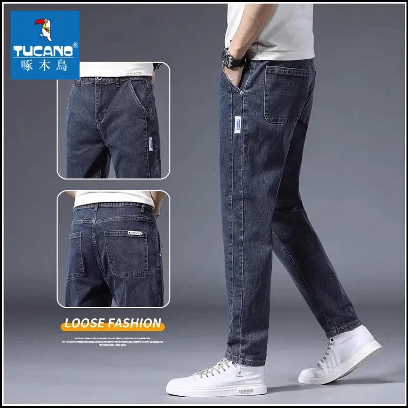 啄木鸟牛仔裤男士潮牌2025春夏新款宽松直筒韩版潮流百搭休闲长裤
