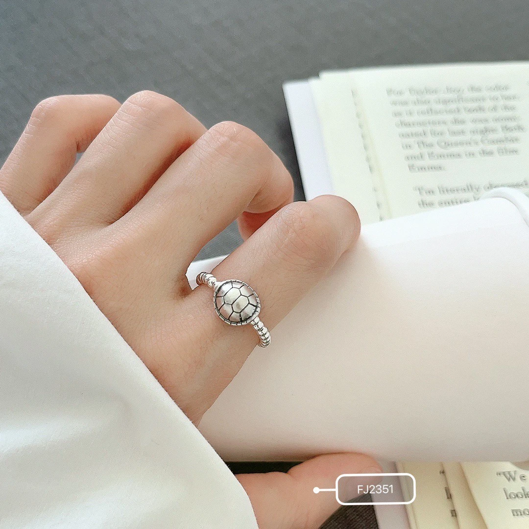 足银戒指 原创设计 通体纯银 光珠+3D钱币龟壳弹力戒指