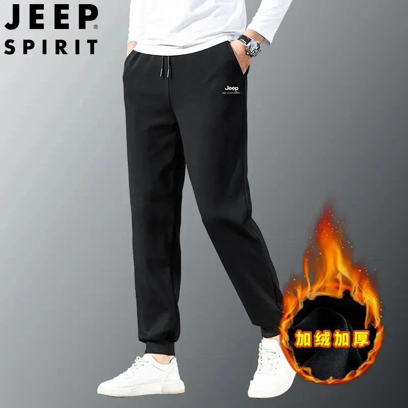 JEEP吉普加绒休闲裤男士2023秋冬季户外休闲加绒加厚宽松大码长裤