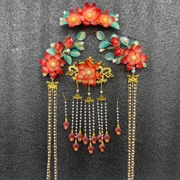 【小曼玉专属】汉服古风饰品琉琉璃发夹头饰新年红色配饰