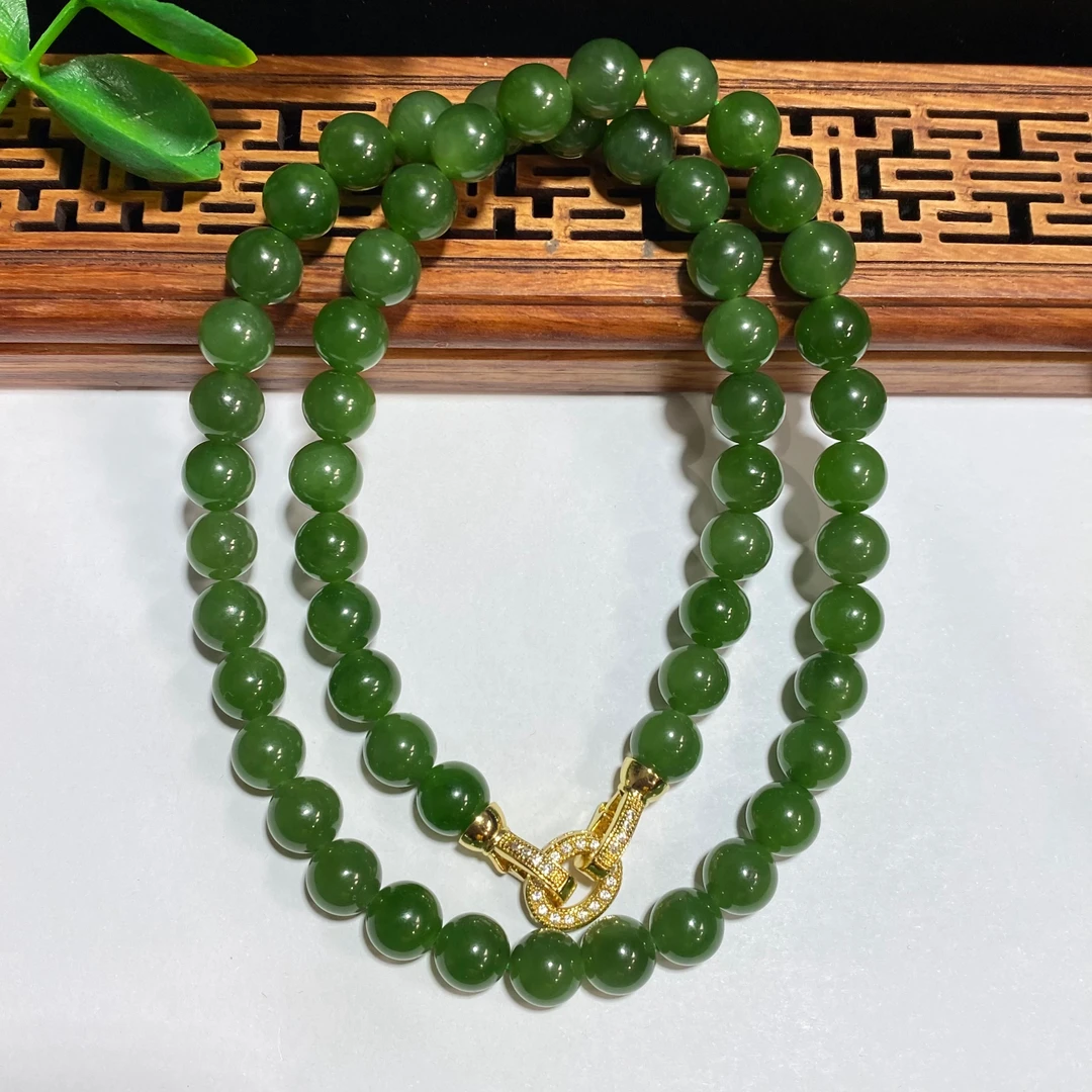 【芳華珠宝】和田玉碧玉7.5-8mm菠菜绿妈妈链气质女款礼物