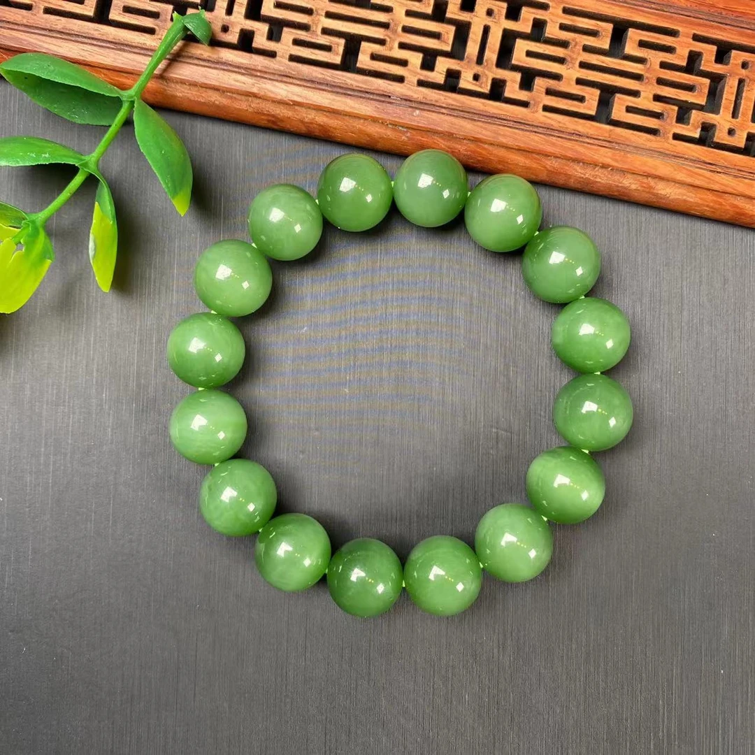 【芳華珠宝·和田玉碧玉·猫眼11.5-12MM单圈玉手串国风素圈