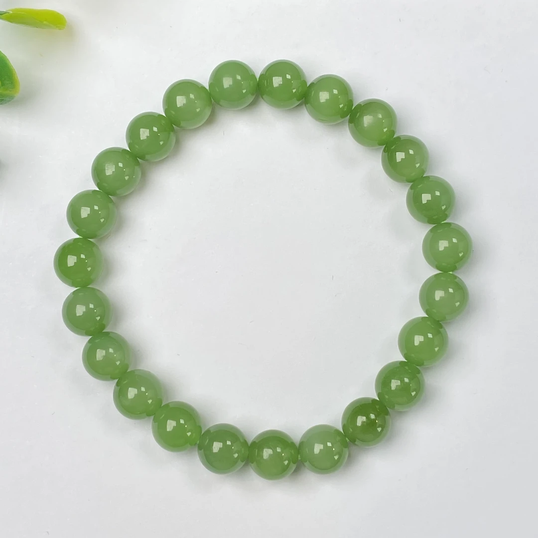【芳華珠宝】·典藏级·和田玉碧玉·色标苹果绿冰底荧光8MM手串单圈