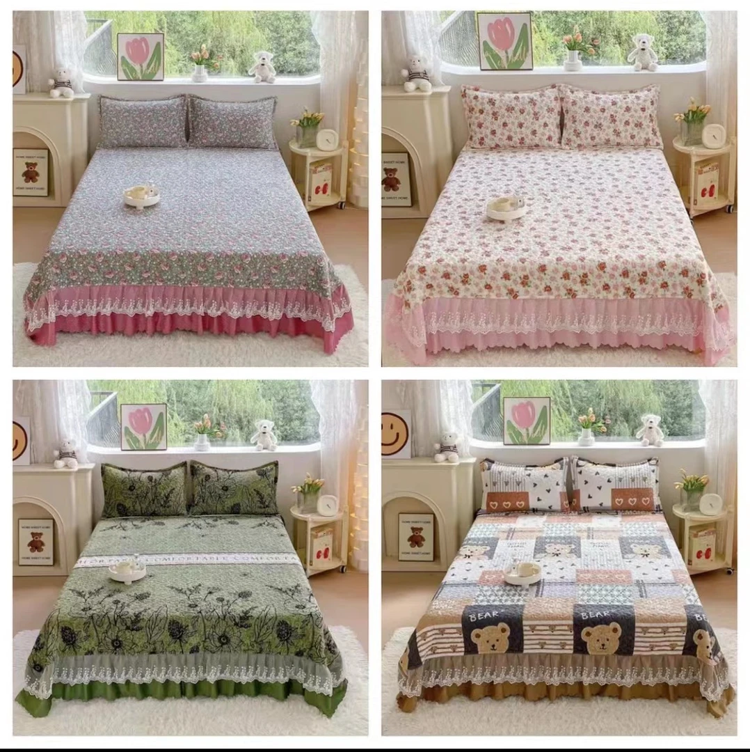 《床裙款-蕾丝边床盖》加厚加密婴儿宝宝牛奶绒夹棉蕾丝花边床盖