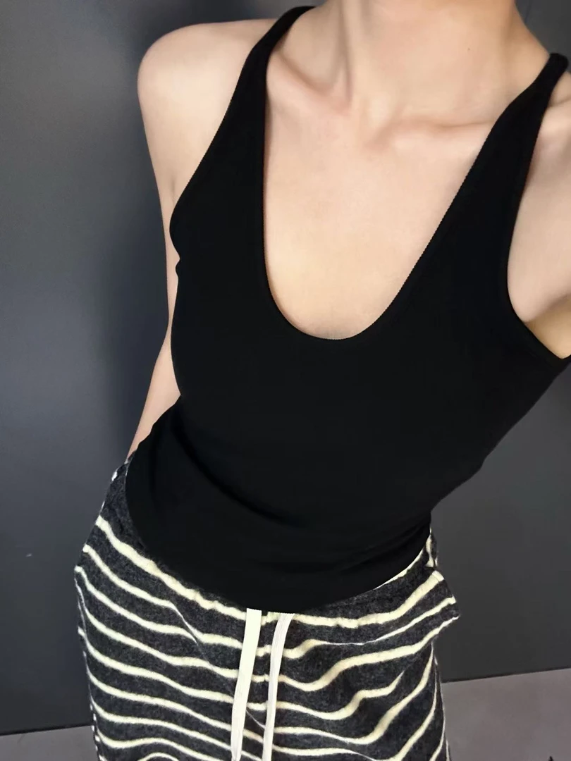 秋冬磨毛大u领弹力百搭背心