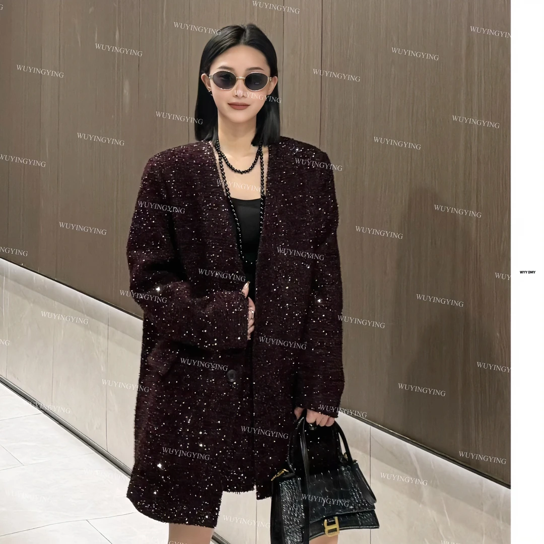 WUYINGYING【香粉世家】欧货高品小香名媛风开叉外套+短裤套装女