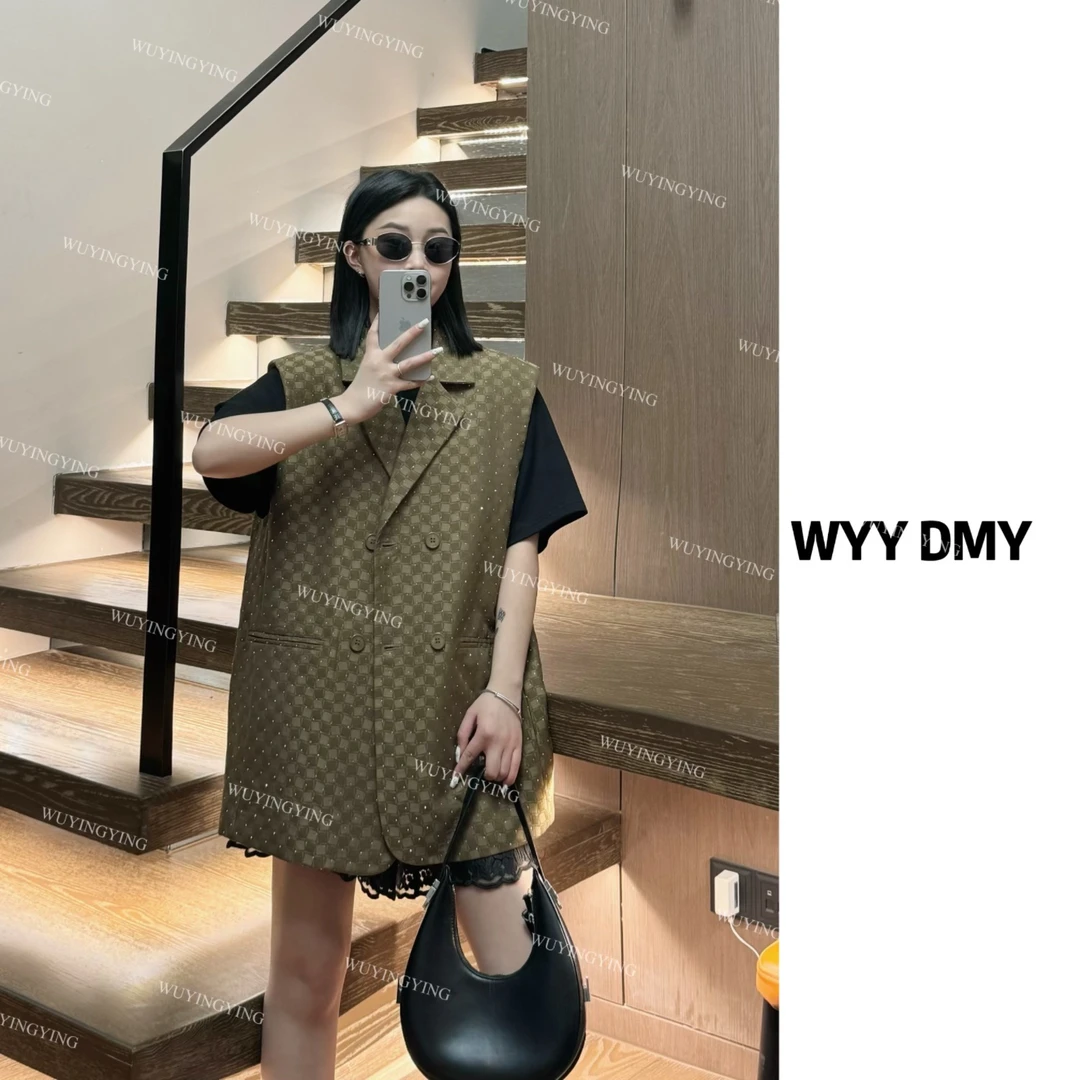 WUYINGYING【璀璨世界】早秋暗纹格子满钻设计时尚洋气西装马夹