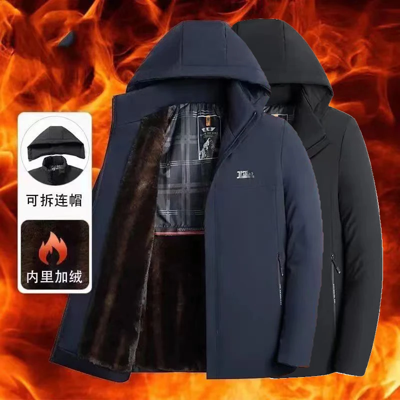 新款男士爸爸装派克服冲峰衣冬装中老年外套加绒加厚保暖棉衣棉袄