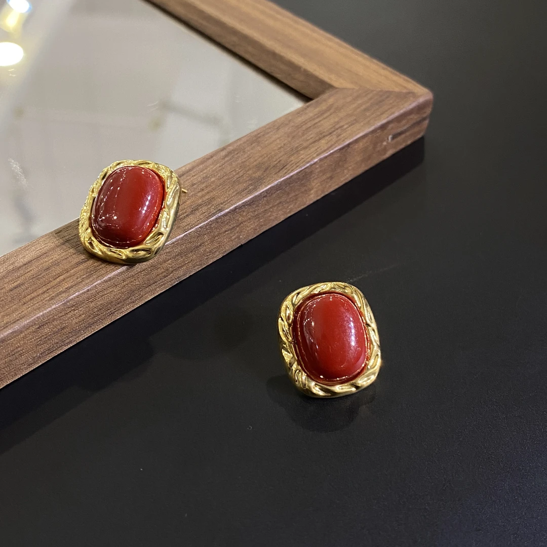 铜合金仿水晶耳饰 红色圆珠新潮耳环 8157