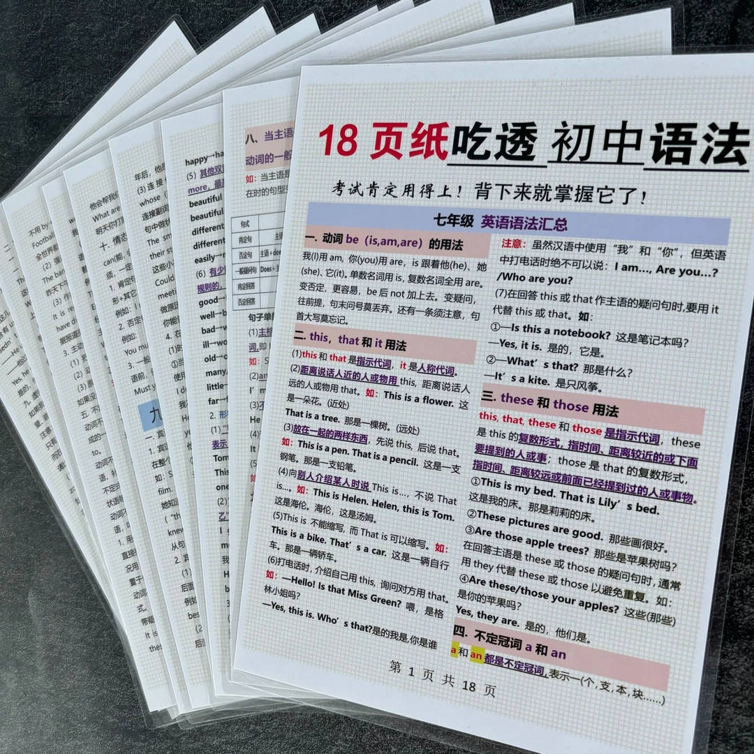18页吃透初中3年英语语法大全汇分年级归纳中考学复习速记好帮手