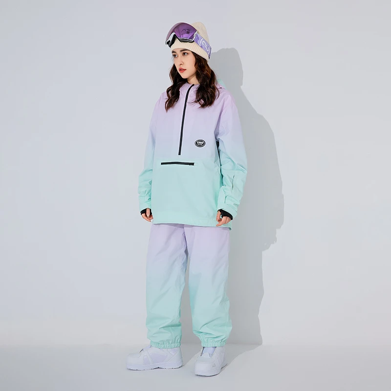 YFKF滑雪服女单板双板渐变色防风防水滑雪衣裤套装耐磨保暖