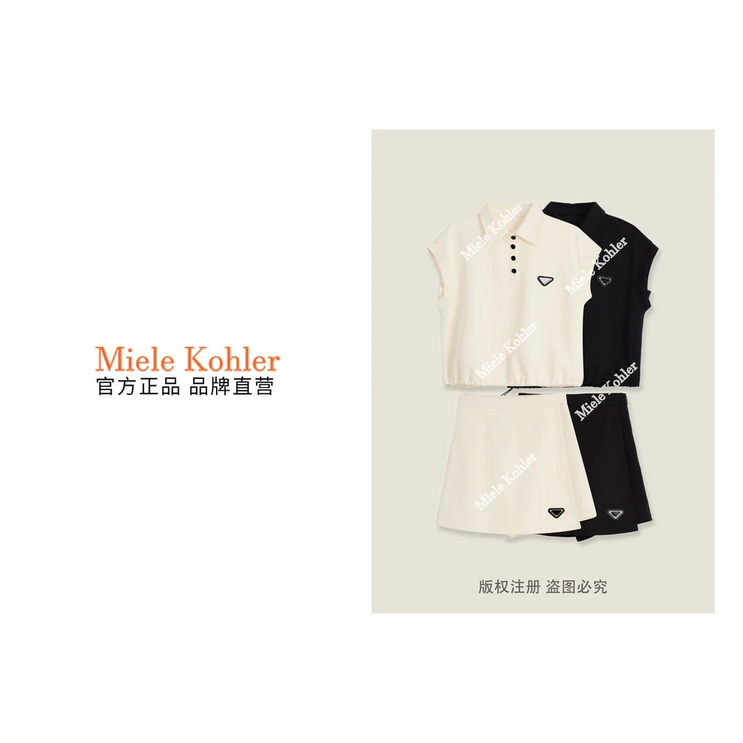 新款轻奢高级感POLO领无袖T恤+短裙套装 MKOVJ1271【澳门小源同款】