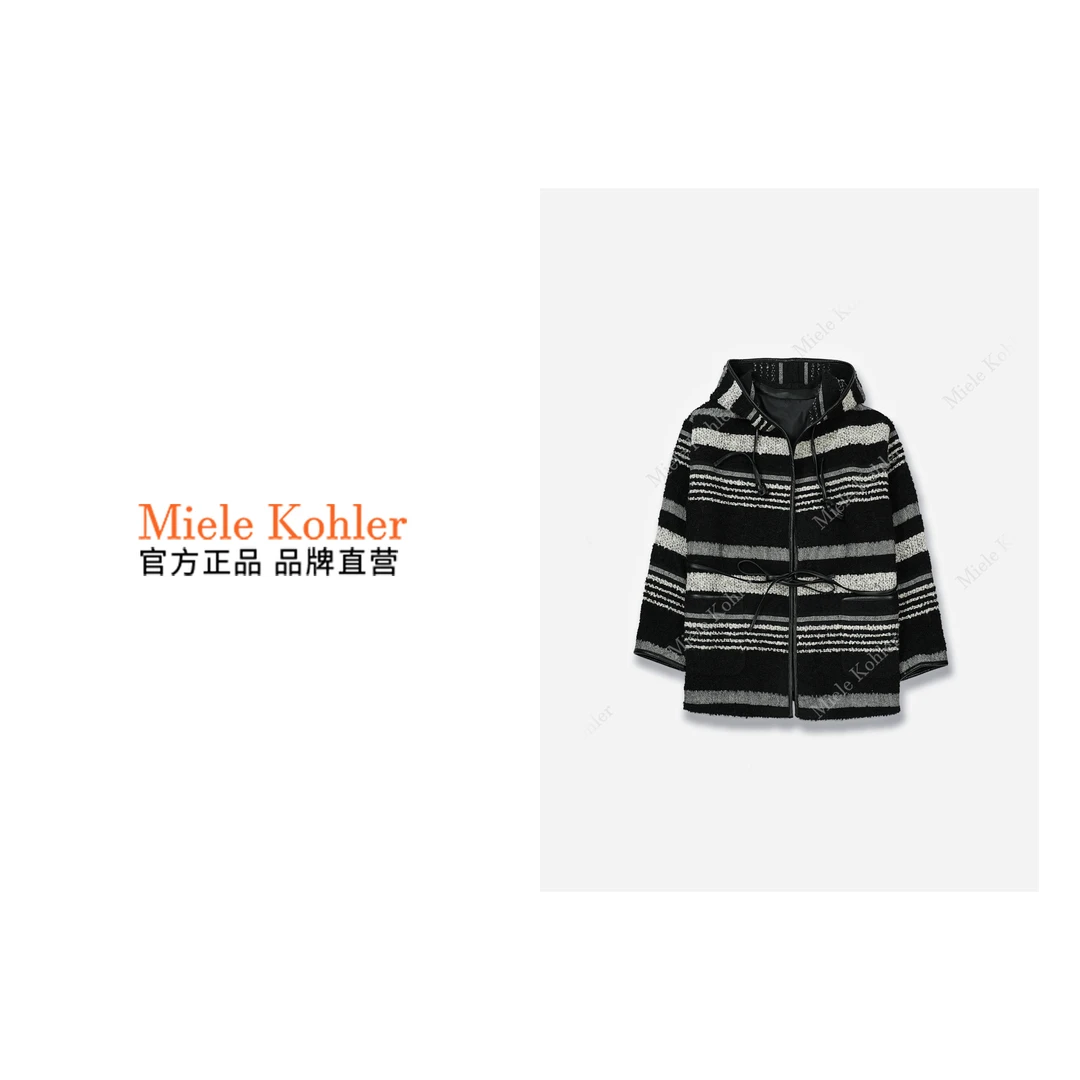 MieleKohler新款潮流设计感条纹连帽羊毛外套MKOKQ9238