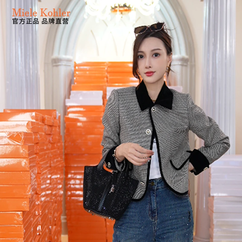 秋季温柔气质撞色羊毛女款长袖外套MKOMB52040【澳门小源同款】