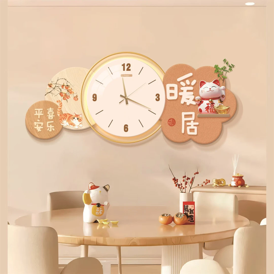 餐厅装饰画现代简约暖居背景墙挂钟壁画高档客厅时钟挂画温馨钟表