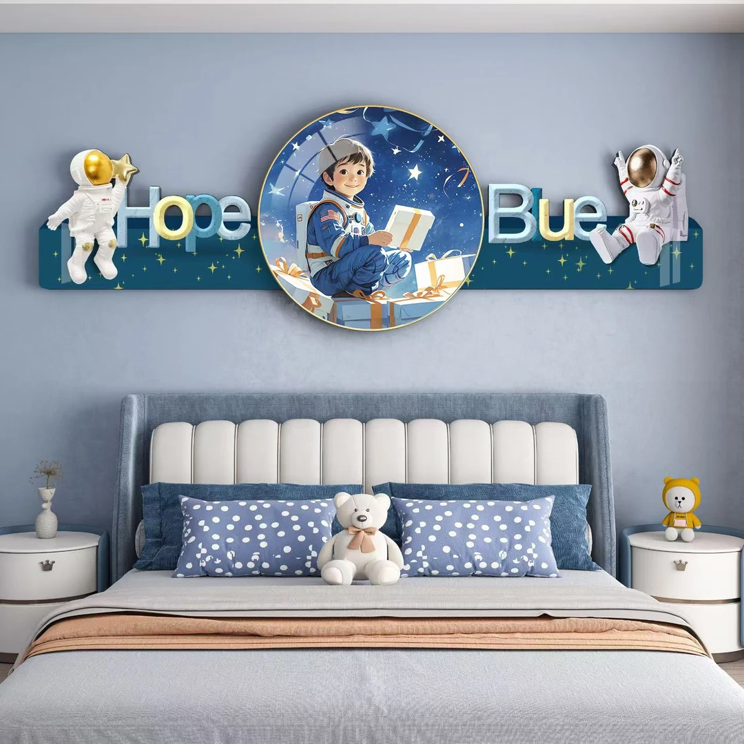 新款儿童房装饰画现代简约卧室男孩女孩房背景墙壁画温馨床头挂画