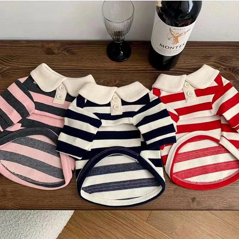 宠物狗狗条纹圆领狗狗衣服夏天薄款泰迪比熊博美小型幼犬T恤宠物