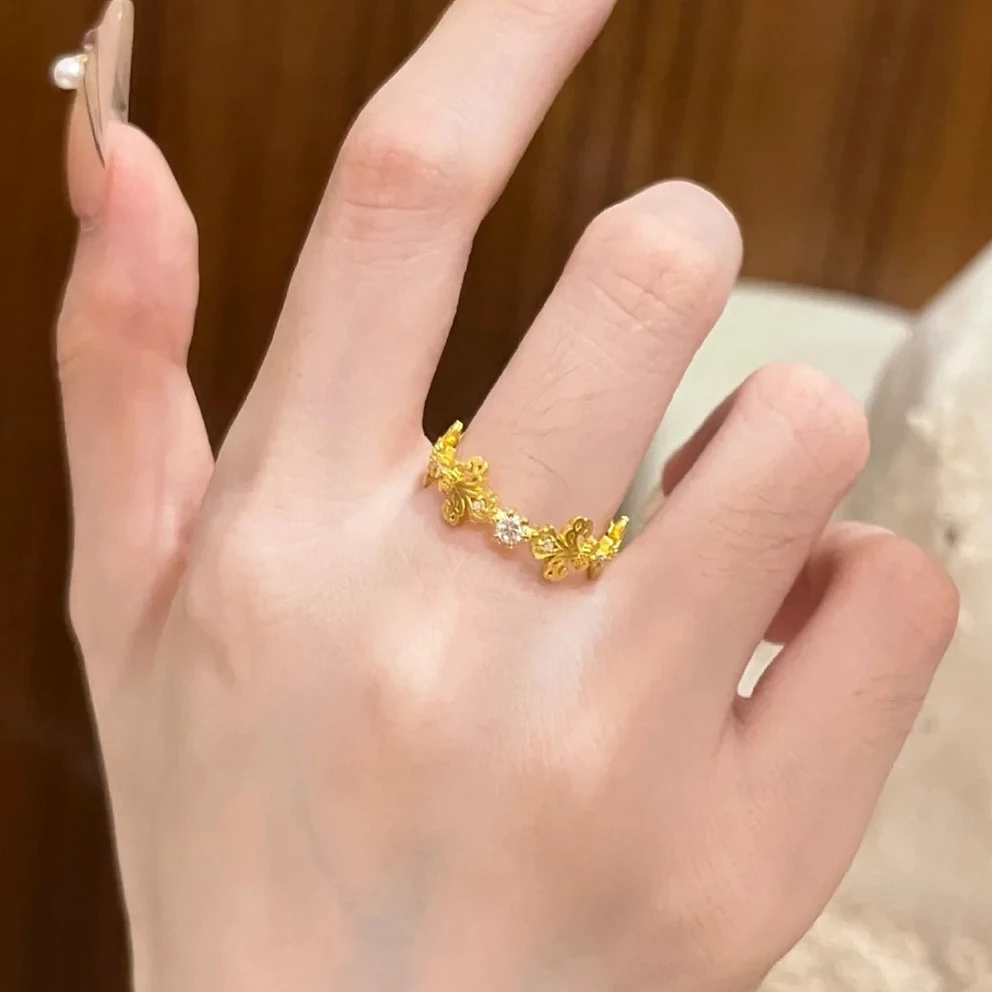 J017 点钻鸢尾花戒指 开口可调节