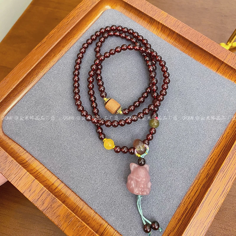 XL3283 九尾狐石榴珠项链 三圈叠戴古法手串女饰品