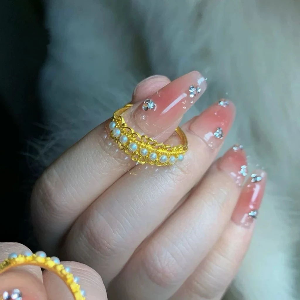 白珠皇冠开口可调节戒指 轻奢女款指环