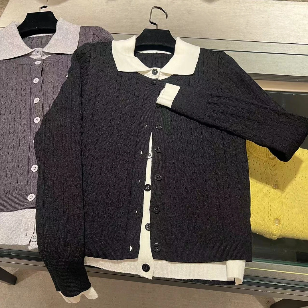 小狗刺绣假两件针织衫