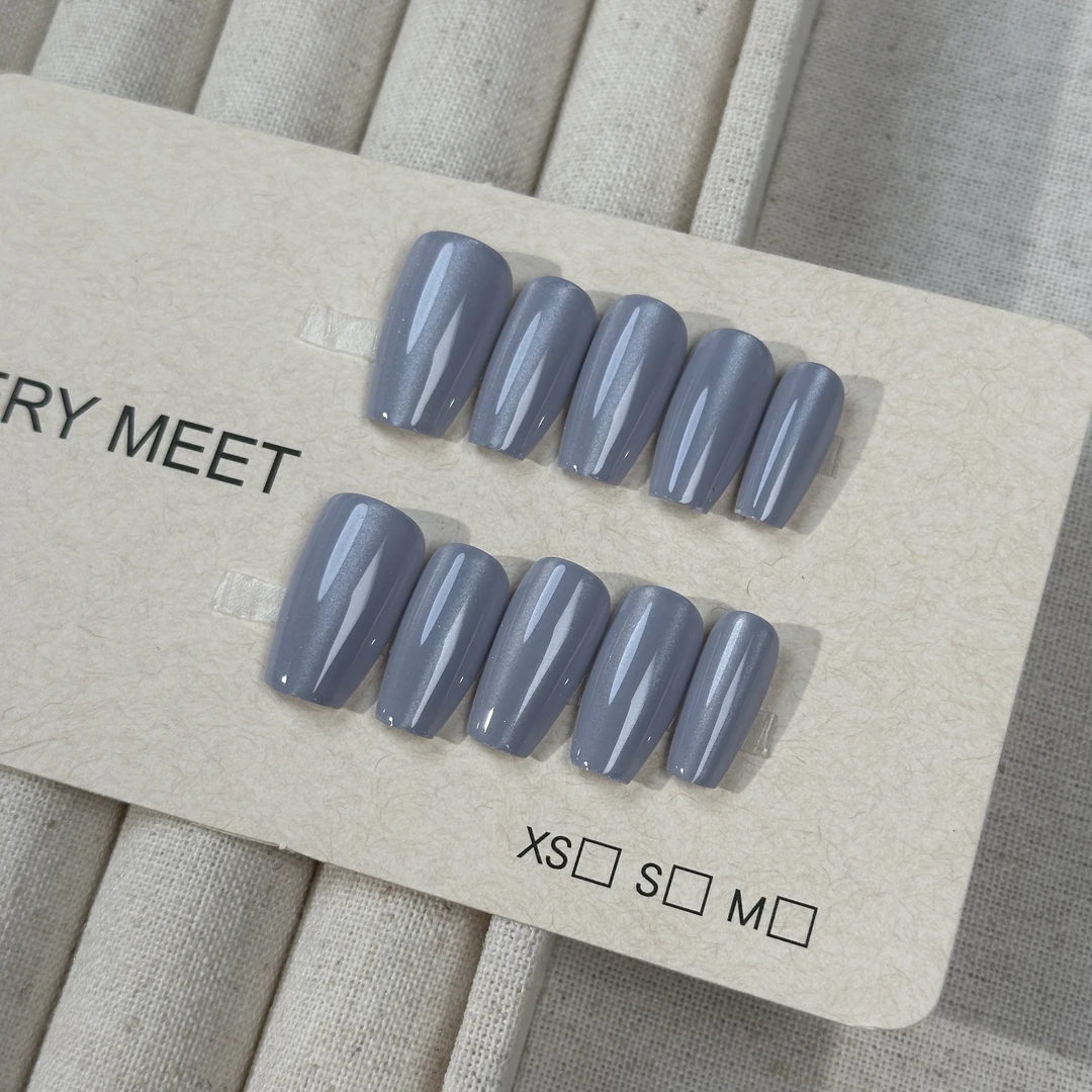 【VeryMeet-穿戴甲】半手工光板纯色猫眼款天空蓝穿戴甲美甲贴片L22
