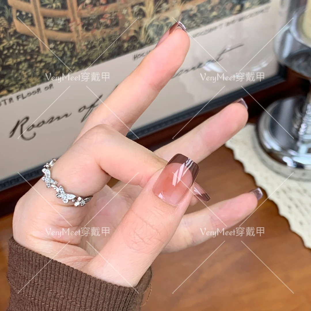 VeryMeet手工穿戴甲拼接晕染法式基础款短甲温柔高级显白美甲142