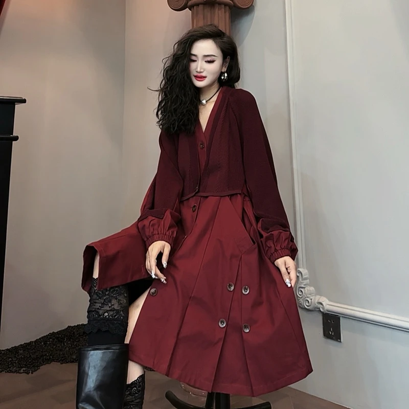 秋新款针织连衣裙女2024韩版时尚复古气质休闲中长款连衣裙-7383