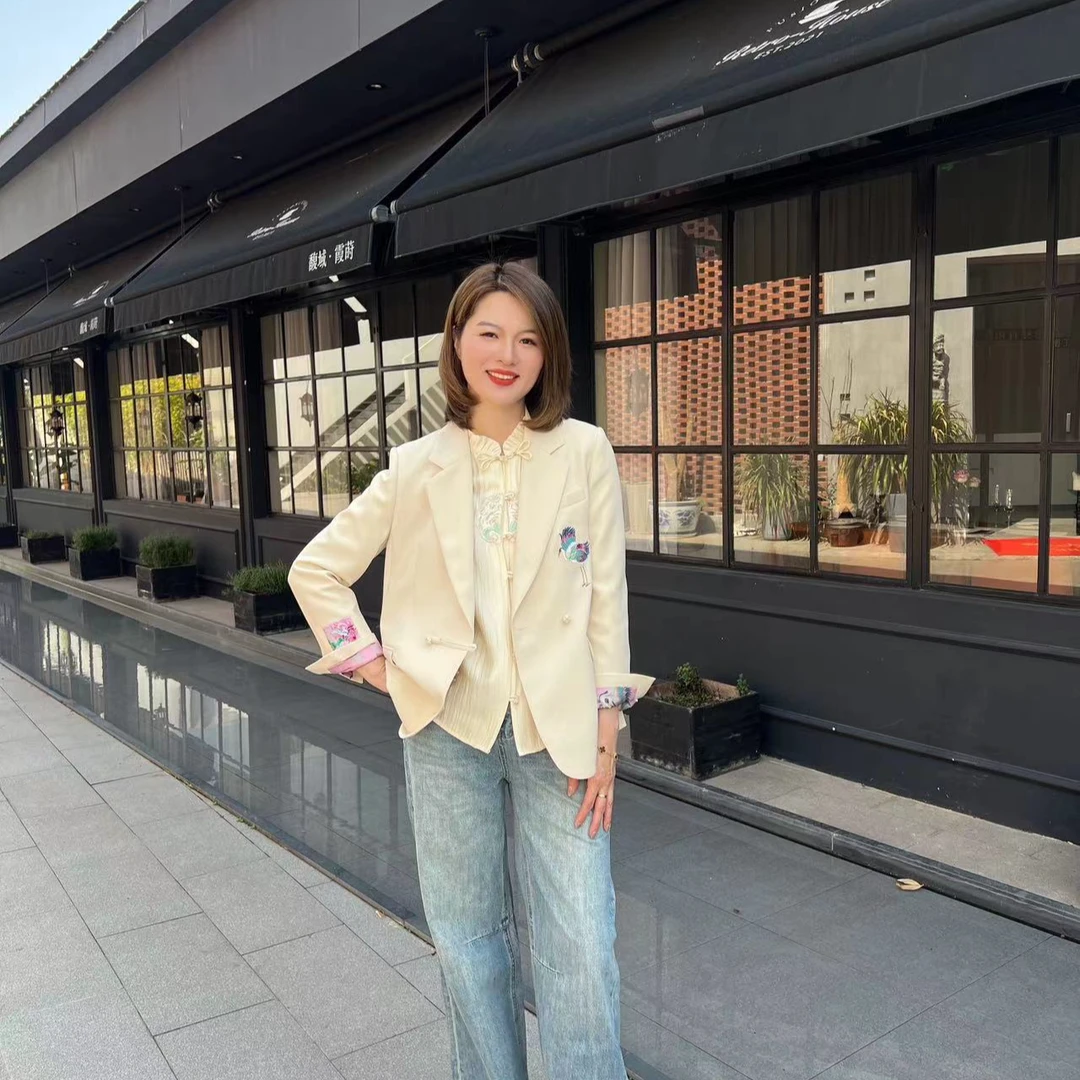 YOYO CROWN 2024国风西服春夏气质女士外套百搭休闲设计感