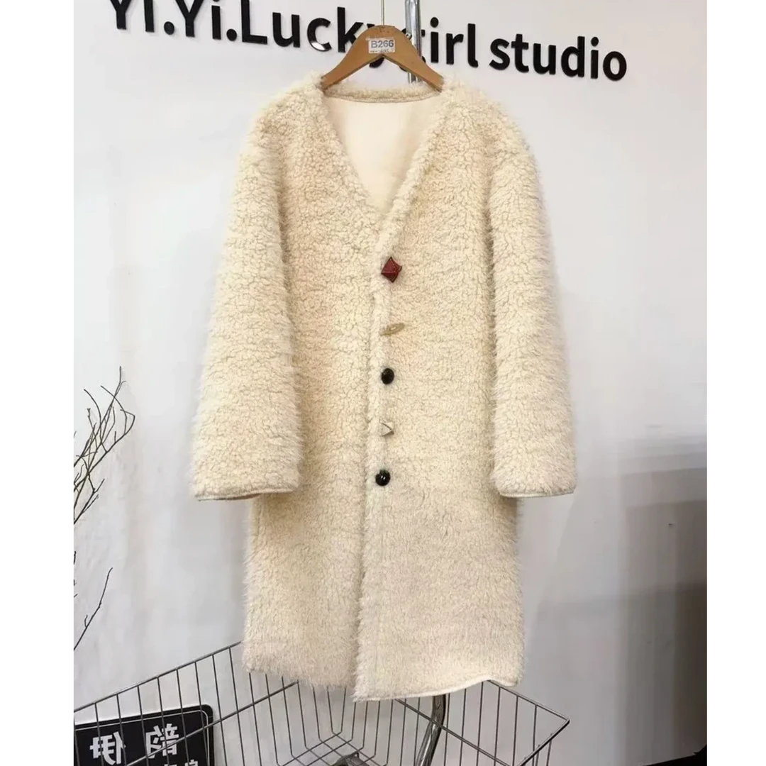 【小个子定制】法式V领女2024冬季高级感中长大衣小个子毛毛外套