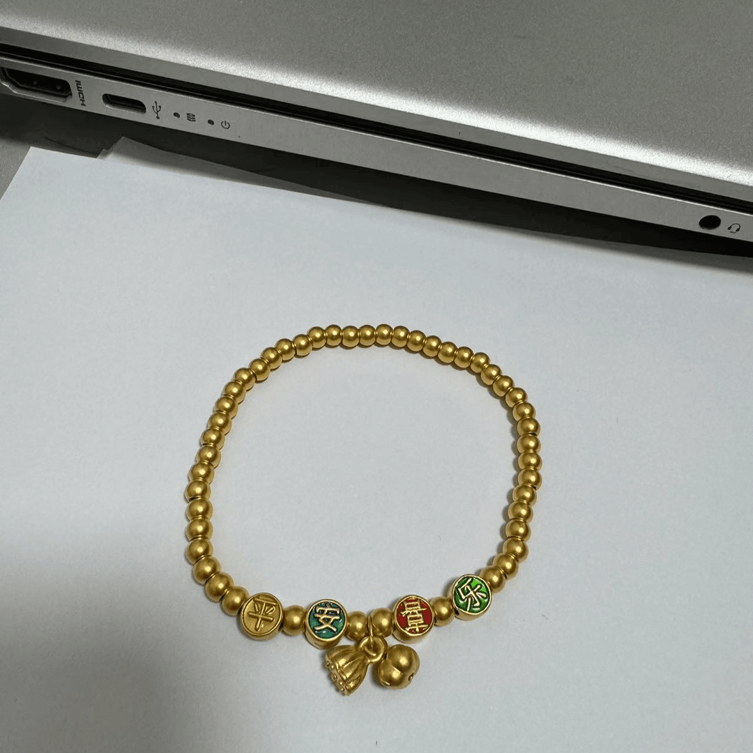 足金999卡4金珠平安喜乐