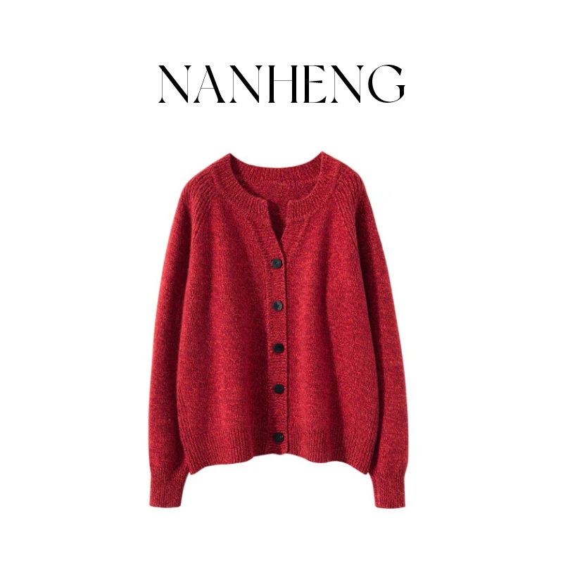 8010102新年女装2024冬季圆领羊绒插肩袖针织开衫毛衣针织衫