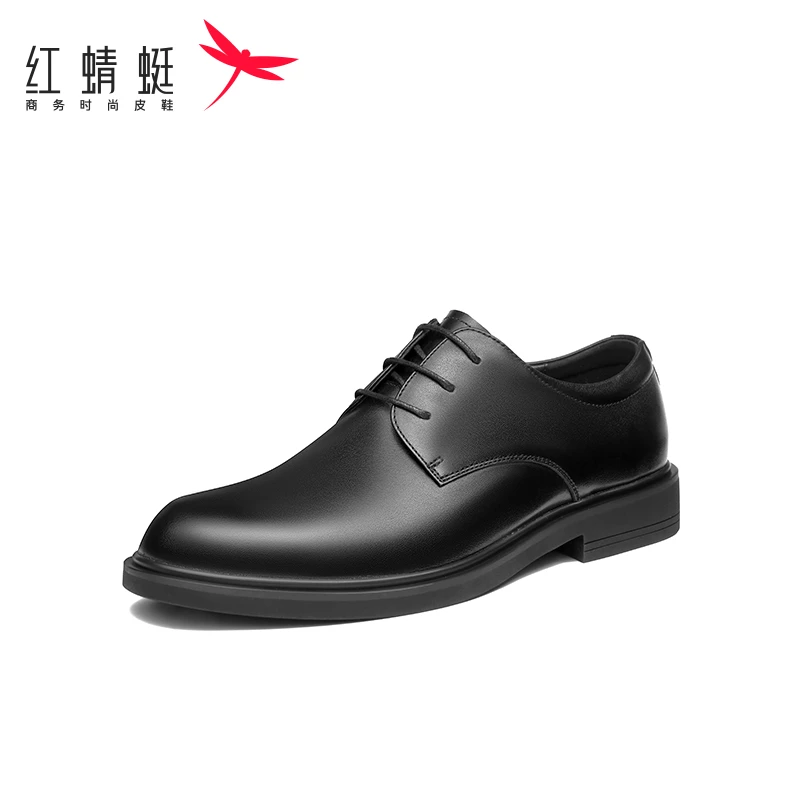 红蜻蜓商务皮鞋时尚系带透气春秋款休闲男生皮鞋舒适百搭黑色男鞋