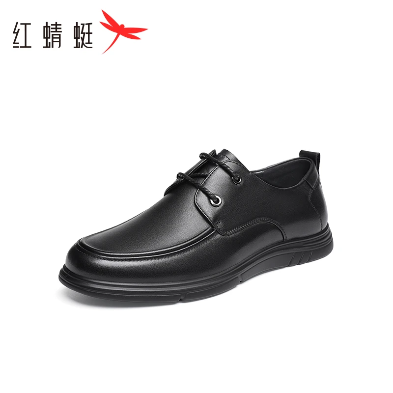 红蜻蜓男鞋软底休闲皮鞋春秋款男鞋百搭系带男士皮鞋透气通勤鞋