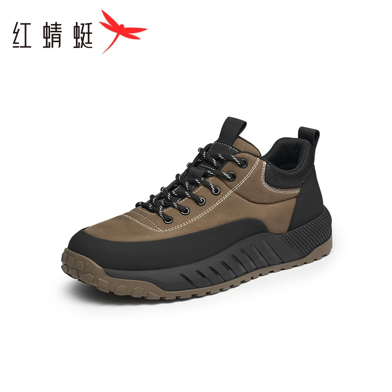 红蜻蜓复古撞色休闲鞋2023冬季新款男鞋厚底百搭运动鞋户外登山鞋